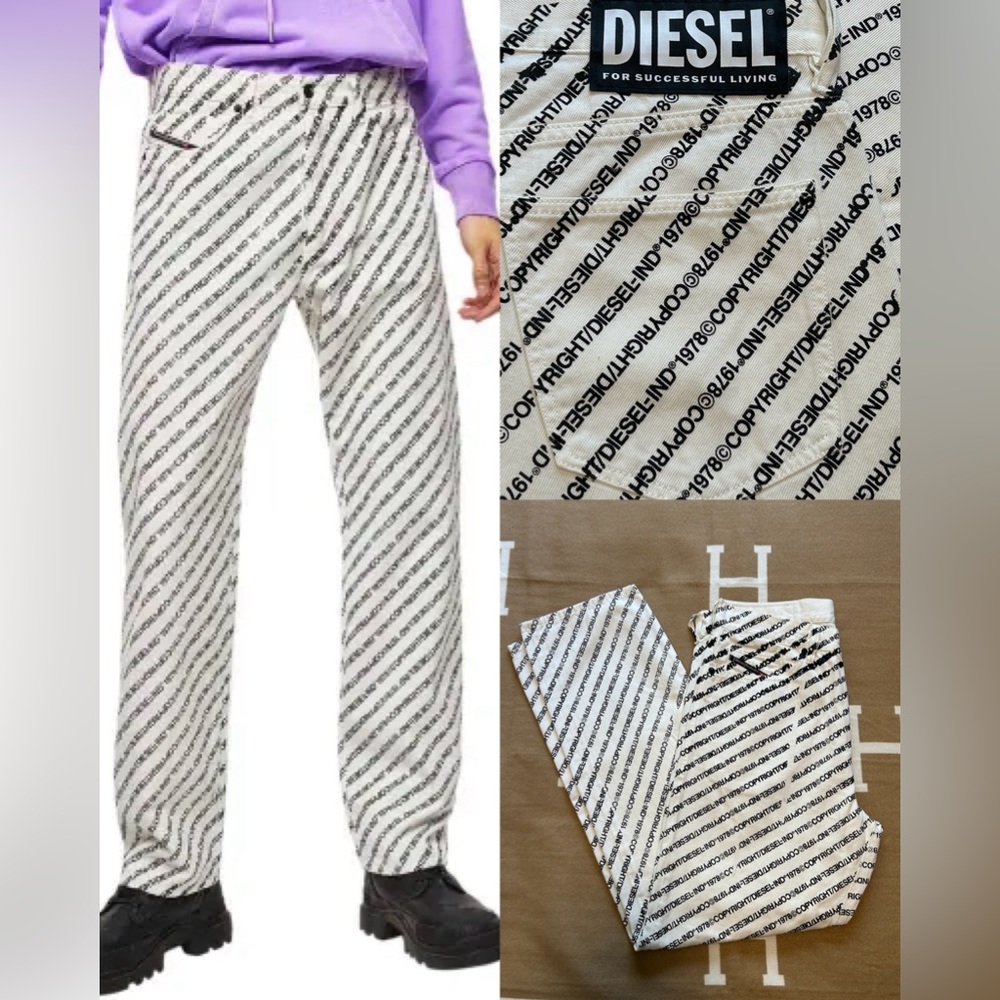 Diesel D-Macs Copyright Print Jeans White/Black W32 L32– Worn Once - Picture 3 of 16